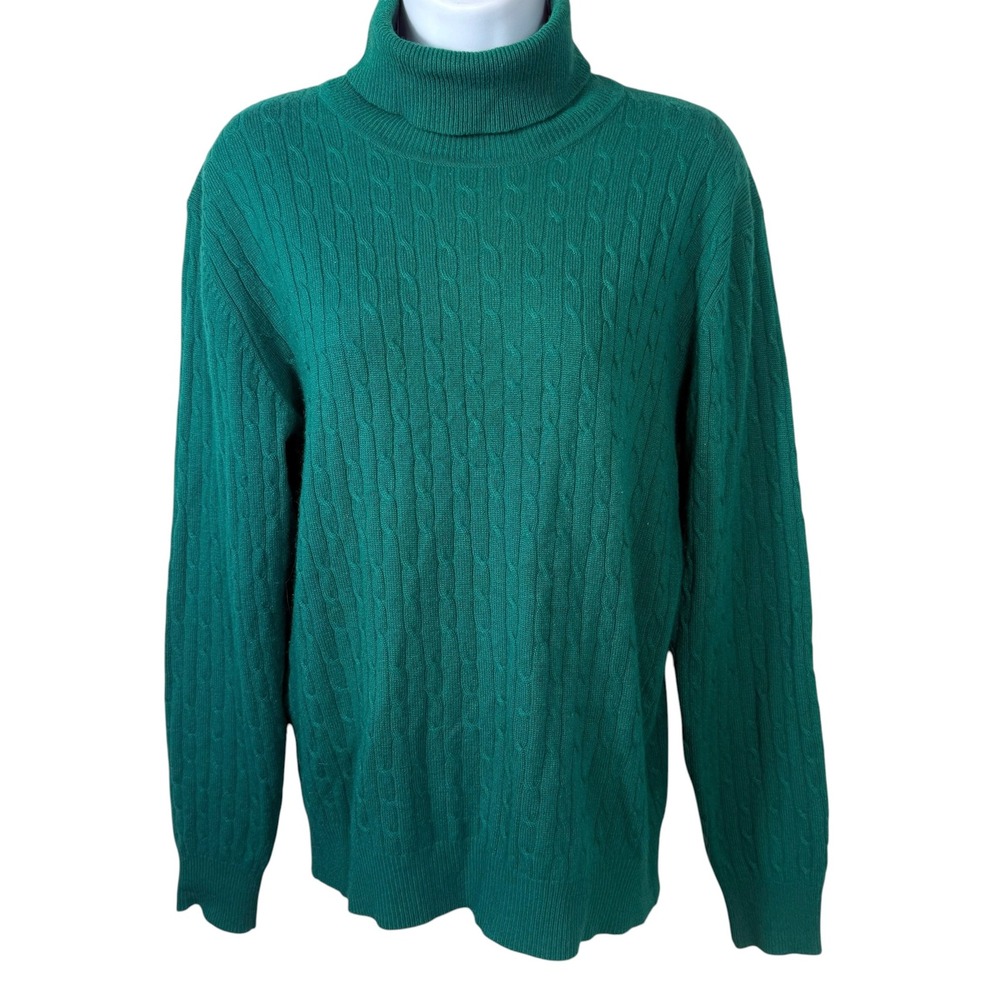 Lord & Taylor Green 100% 2-Ply Cashmere Cable Knit Turtleneck Sweater Womens M